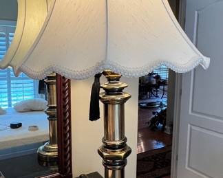 Item #83 - 30" Heavy Gold Tone Lamp w/Silk Shade $48