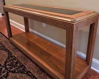 Item #76 - Thomasville Wood & Glass Table w/Brass accents (54x16x27)