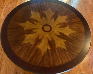 Item #172 Beautiful Round Table with Inlay - table can be adjusted from coffee table to dining table 42" round/31.5" at tallest