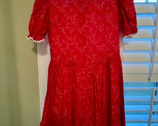 Item #167 Red Floral Handmade Square Dancing Dress with White RicRac $14
