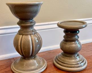 Item #46 - Set of Two (9" and 6.5") Grey Candle Holders $18
