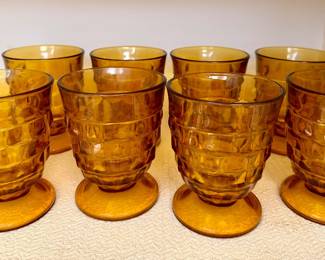 Item #137 - Set of 8 Amber Whitehall 4.38" Footed Tumblers $14