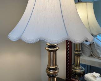Item #83 - 30" Heavy Gold Tone Lamp w/Silk Shade $48