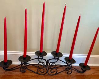 Item #47 - Black Scroll Candleabra w/6 red candles