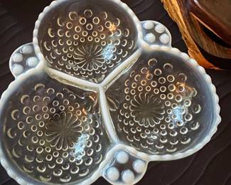 Vintage moonstone hobnail candy or relish dish