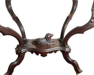 Rosewood and Marble Top Parlor Table with Dog Carving to Base - Alternate View