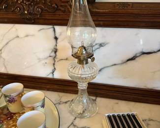 Pair of Clear Pressed Glass Oil Lamps