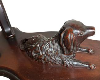 Rosewood and Marble Top Parlor Table with Dog Carving to Base - Alternate View