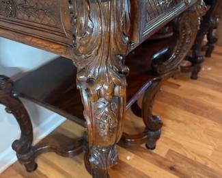Amazing antique sideboard with marble top and backsplash in excellent condition. Alternate view.