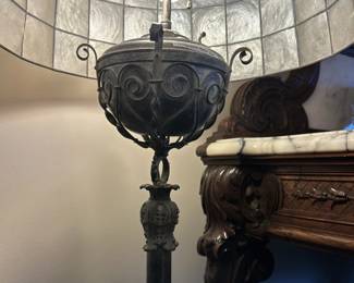 Antiqued Wrought Iron Scrolled Floor Lamp