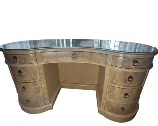 Drexel Heritage Kidney Shaped Burlwood Desk with Chair - Alternate View