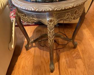 Vintage Parlor or Lamp Table with Black and Gold Marble Top