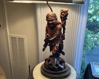 Chinese figural wood carved lamp