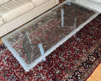 Live Edge Modernist Glass Rectangular Table - Measures 16"H x 54"L x 26"W.