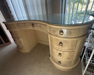 Drexel Heritage Kidney Shaped Burlwood Desk with Chair - Alternate View