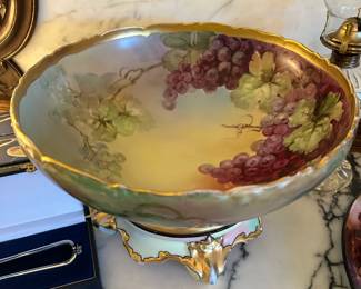 Hand Painted Porcelain Punch Bowl on Stand