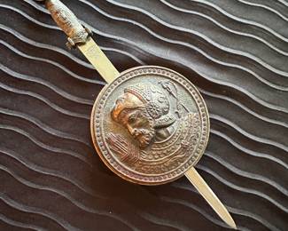 Spanish medallion paperweight-letter opener