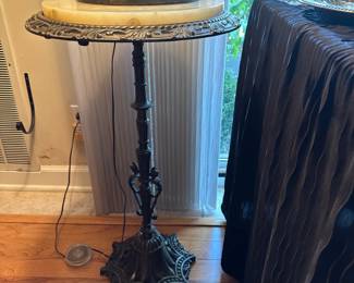 Antique Iron Pedestal Table with Marble Top