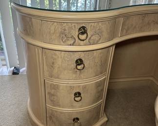Drexel Heritage Kidney Shaped Burlwood Desk with Chair - Alternate View
