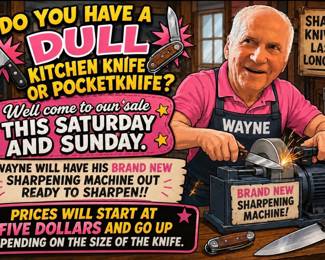 Bring your pocketknife today for sharpening!!!!