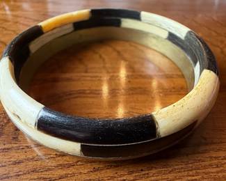 Vintage Horn and Bone Checkerboard Bangle Bracelet