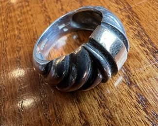 Two-Tone Sterling Silver and 14k Gold Accent Ribbed Dome Ring