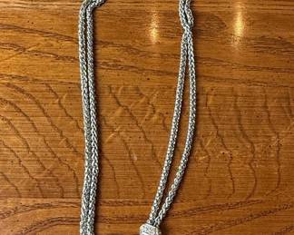 Fashion Jewelry Double-Strand Necklace with Pave Ring Clasp