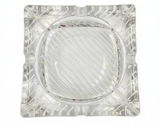 Vintage Heavy Crystal Ashtray with Diagonal Cut Pattern