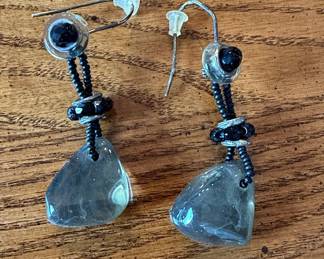 Artisan Beaded Drop Earrings with Tumbled Mineral Stones