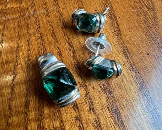 Sterling Silver Green Stone Jewelry Set