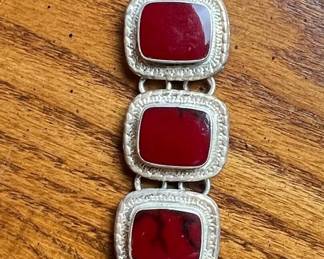 JRI Mexico Sterling Silver Red Jasper Link Bracelet