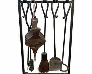 Hand Forged Wrought Iron Fireplace Tool Set with Bellows