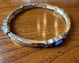 Vintage Silver-Tone Bracelet with Blue Cabochons