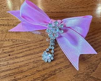 Light Purple Satin Ribbon Bow with Rhinestone Drop
