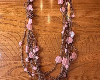Multi-strand Rose Quartz and Seed Bead Necklace