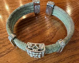 Vintage Mesh Cuff Bracelet with Rhinestone Accents