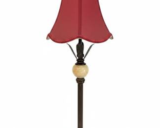Traditional Table Lamp with Faux Alabaster Detail and Red Scalloped Shade