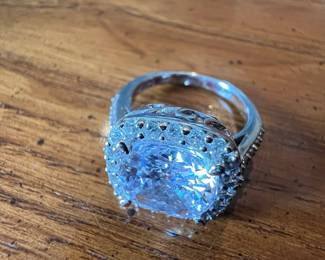 TH Sterling Silver Cubic Zirconia Halo Ring