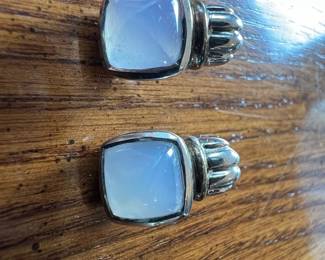 David Yurman Style Albion Sterling Silver 14K Gold Plated Chalcedony Earrings