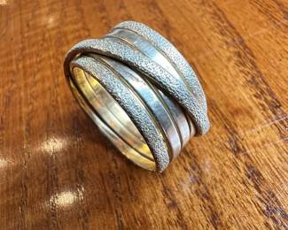 Italian Sterling Silver Multi-Band Textured Rolling Ring
