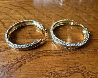 Gold-Tone Rhinestone Hoop Earrings
