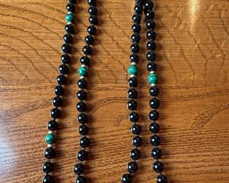 Black Onyx and Malachite Beaded Necklace with 14K Gold Spacers