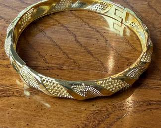 Textured Gold-Tone Hinged Bangle Bracelet