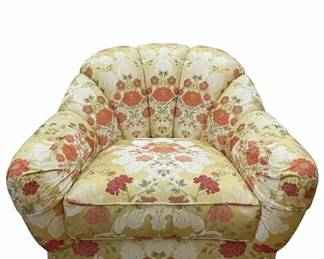Vintage Floral Upholstered Barrel Back Club Chair with Ottoman