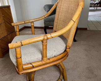 Mid-Century "Pencil Reed" Rattan Desk Set with Filing Cabinet and Chair