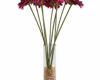 Artificial Gerbera Daisy Arrangement in Clear Cylinder Vase with Decorative Filler