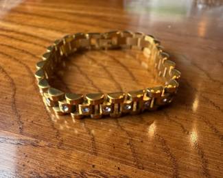 Gold-Tone Stainless Steel Watch Band Bracelet with CZ Accents