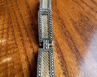 JJ Sterling Silver and Marcasite Geometric Bracelet