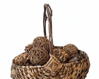 Rustic Woven Basket with Natural Fillers and Branch Handle