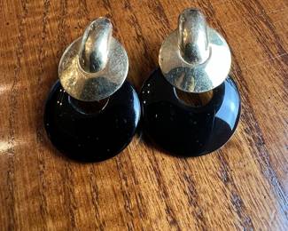 Mid-Century Modern 14kt Gold and Onyx Ring Earrings